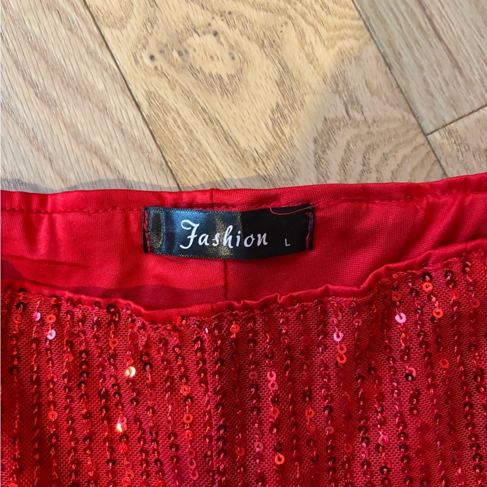 Red Sequin High Waist Shorts - Picture 2 of 4